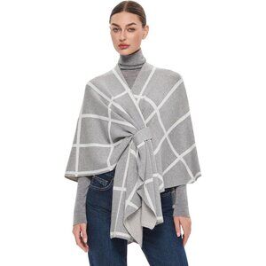 Women's Gray Ivory White Elegant Poncho Sweater Spring Fall Winter Shawl Wraps